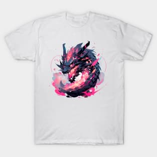 A black and pink dragon with sharp teeth T-Shirt